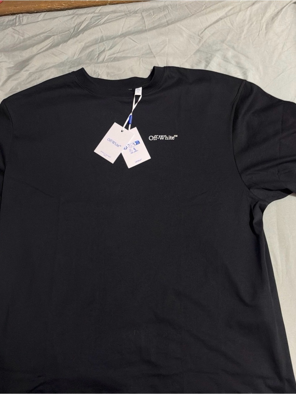 Off-White Black Tee with Small White Chest Logo